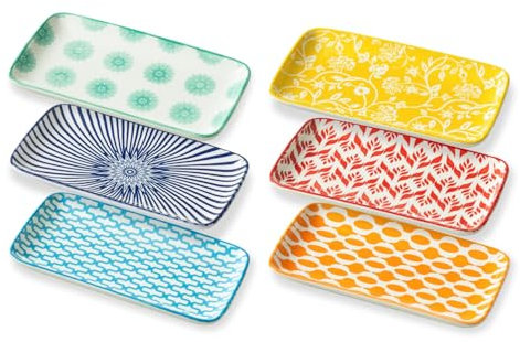 Gibsimi Juego de platos rectangulares para servir – Platos rectangulares de cerámica de 8 pulgadas – Apto para microondas y lavavajillas – Plato de porcelana para ensalada, pasta, sushi – Juego de 6 –