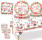 MORAINJAY 69P Strawberry Party Tableware Set for Girls,Birthday Table Decors for Kids with Paper Plates Cups Napkins Tablecloth,Strawberry Theme Party Supplies for 16 Guests