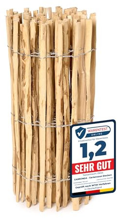 Garronda Gartenzaun zum Stecken aus Haselnüsse Zaun Garten Staketenzaun Beeteinfassung Holz Steckzaun Hochwertiger Gartenzaun für Ihren Garten GD-0079 (Lattenabstand: 3-5 cm, 90 cm x 500 cm)