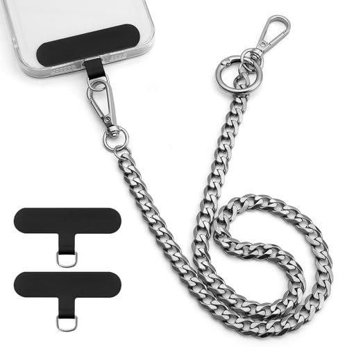 OUTXE Anti Theft Phone Chain, 19.6 Heavy Duty Metal Belt Strap with 2 Pack Phone Patch for All Smartphones, Pants Chain for Wallets, Keys