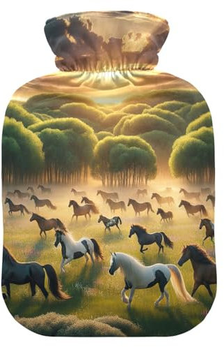 Horses Running Hot Water Bottles with Soft Velvet Cover Hot Water Bag for Hot and Cold Compress, 2L