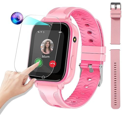 Smartwatch Kinder, Rosa 4G Smartwatch Kinder mit Telefon, IP67 Wasserdicht – Videoanrufe, SOS, Schulmodus, Schrittzähler, Kinder-Smartwatch, Smartwatch für Jungen Mädchen, mit Band + Schutzfolie