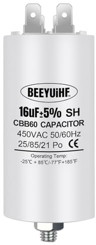 BEEYUIHF CBB60 16uf Condensateur de Démarrage 16µF Moteur condensateur 50 / 60Hz 450VAC avec vis M8 pour moteur électrique/sèche-linge/Machine à Laver