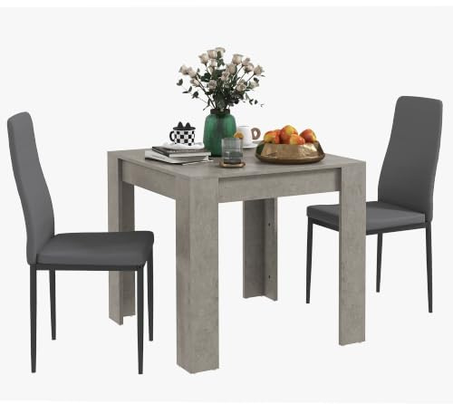 HOMCOM Set da Pranzo 3 Pezzi Tavolo Cucina e 2 Sedie 80x80x76 cm Grigio | Moderne, Salvaspazio, 41x50x97 cm, MDF, Acciaio, Pelle PU