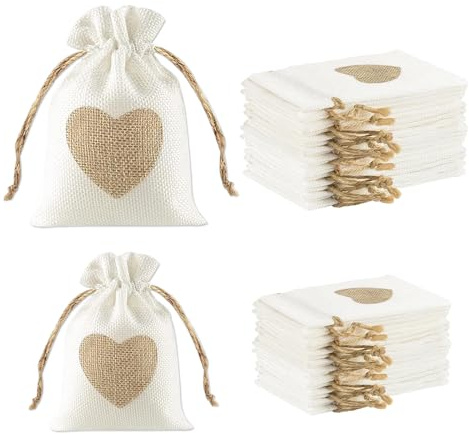 20STK Herz Jutesäckchen Kleine Säckchen Zum Befüllen mit Kordelzug | 2Größen 8x10cm 10x14cm Wiederverwendbarer Leinenbeutel Stoffsäckchen für Geschenksäckchen für Geburtstag Hochzeit Kinderparty