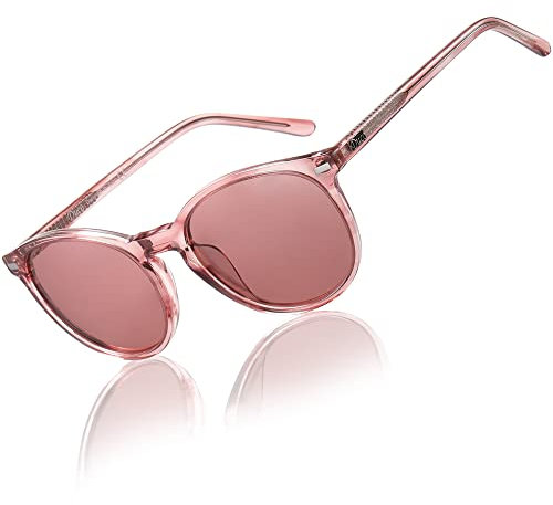 DUCO Retro Polarisierte Damen Sonnenbrille Vintage UV400 Schutz Sonnenbrillen Leichtgewicht Acetat Rahmen 1230 (Pink Stripe Rahmen Pink Linse)