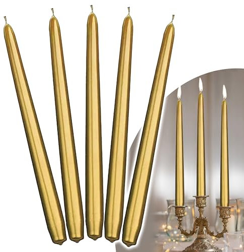 Decoraparty 10 goldene Kerzen, Höhe 29 cm, lang, konisch, gold-metallisch, elegante Dekoration aus Wachs für Feiern, Neujahr, Jahrestag, Weihnachten, für Kerzenständer