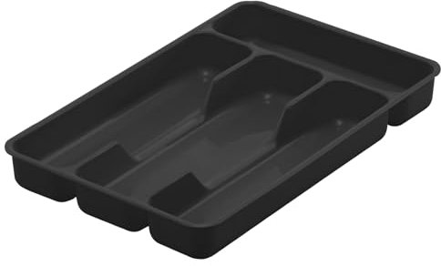 RevpoltIQ Cutlery Tray 4 Compartments Cutlery Drawer Organiser Cutlery Trays for Home Kitchen Drawers Utensil Flatware Divider Perfect for Spoon Fork Knife (Black)