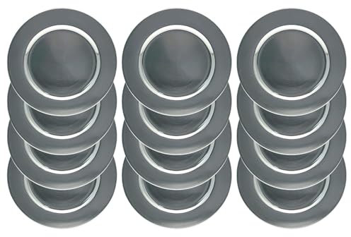 Daniel James Metallic Charger Plates - 33cm Round Reusable Dining Table Setting Plates for Christmas Party, Celebration, Weddings & Table Décor Placemat - Silver Solid, Pack of 12
