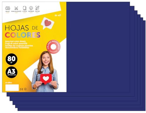 Buntes Papier A3 80g für Drucker & Basteln, Farbige Blätter für Kinder, Kreativprojekte, Karten & Schule M-office (50 Blatt, Dunkelblau)