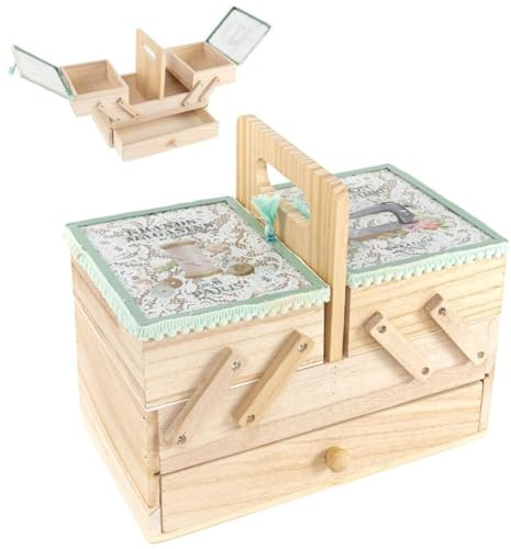 ROCKING GIFTS Nähkästchen aus Holz mit großer Schublade, 26 x 23 cm, Organisation, Nähen, Aufbewahrung