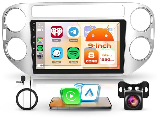 6G+128G 8 Core Android Autoradio per VW Tiguan 2010-2015 9 Stereo Auto Tiguan con Carplay Android Auto Senza Fili Mirror Link Bluetooth FM/RDS/EQ/DSP WiFi GPS SWC Telecamera Posteriore