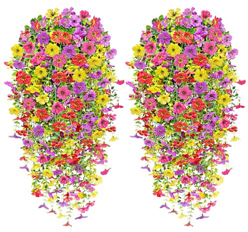 MOTONG 4 PCS Artificial Hanging Flowers, 4 Color of UV Resistant Trailing Artificial Plants Outdoor, Suitable for Fake Artificial Flowers Wall Wedding Party Baskets Indoor Home Garden Decorations