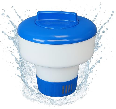 TECHZOCO Dispensador de Cloro Flotante, Clorador Flotante, Dosificador de Cloro para Piscinas, Accesorios para Cloro de Piscina, Capacidad para Pastillas de 200 g, Sistema Flotante, 200 g