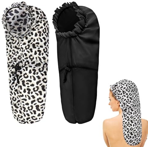 2 Pcs Large Shower Cap for Braids, Extra Long Shower Cap for Women Long Hair & Locs, Waterproof Hair Bonnets for Dreadlocks Drawstring Bath Caps for Women & Men (Black, Cow Print)