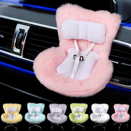 Lot de 6 chaises de poupée Labubu de 15 à 17 cm, accessoires avec clip pour grille d'aération et support de bureau, jolis sièges d'auto pour collection de jouets (violet, rose, blanc, vert, bleu