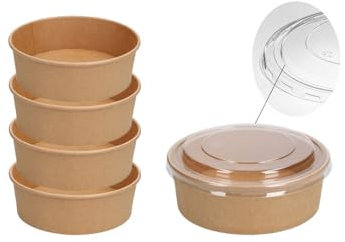 Lauroo Kraft Lot de 50 bols à salade avec couvercle en papier kraft 500 ml