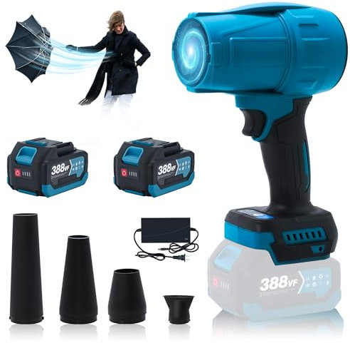 Souffleur turbo pour batterie Makita 18 V, 576 km/h, 28 000 tr/min, souffleur de feuilles sans balais, réglage de la vitesse en continu, pour souffler à feuilles, sèche-linge de voiture (bleu + 4