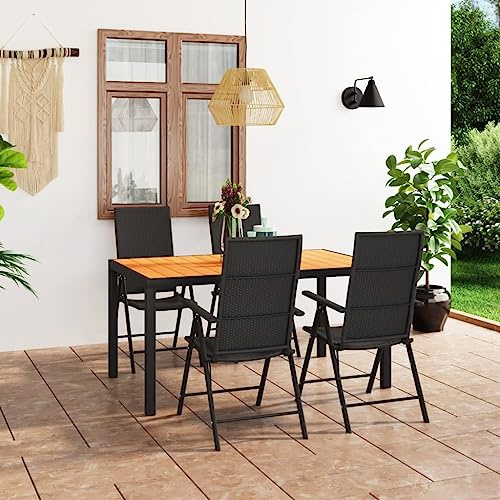 Qnhdfrt 5-Piece Brown PE Rattan Patio Dining Set with Folding Backrests