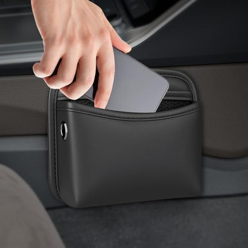 HIAHXC PU Leather Car Side Pocket Organizer,Universal Car Pocket Pouch Cell Phone Holder for Car,Seat Gap Filler Organizer & Storage Pouch for Door Console,Front Seat Console Pockets for Phones Coins