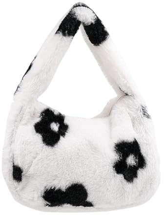 Mudoulu Damen Plüsch Handtasche Mit Reißverschluss, Flauschige Kunstfell Schultertasche Für Shopping Alltag Party, Niedliche Kleine Tasche Als Geschenkidee Für Frauen Mädchen