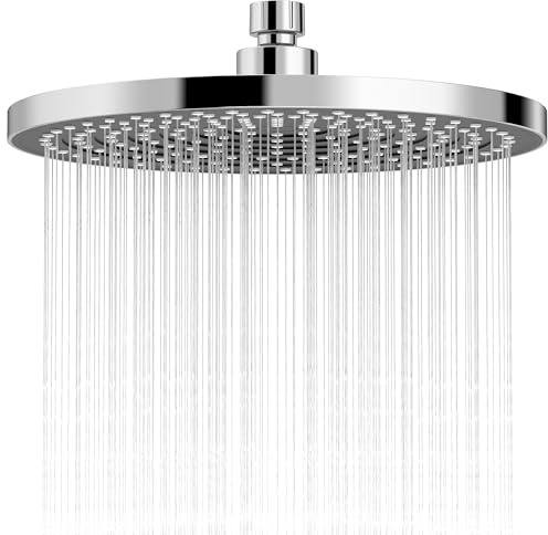 YUANNY Tête de Douche Pluie Rond 10 pouces - Pommeau de Douche Économe en eau Haute Pression - Pomme de Douche anti Calcaire - Grand Pommeau de Douche Encastrable- Diamètre 25 cm - Chrome