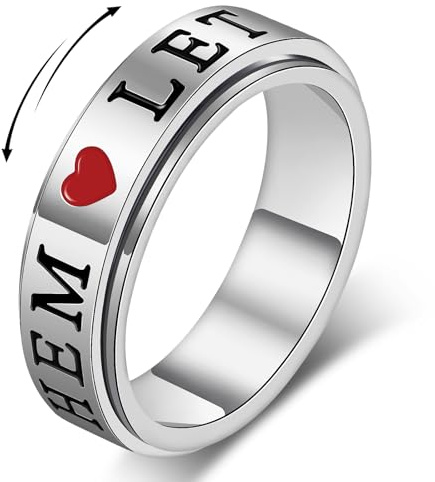 AmorArtSky Fidget-Ring für Frauen – Let Them Spinner Ring für Angst und Stressabbau, Edelstahl-Angstring, Must-Have Geschenk für sie, leises sensorisches Spielzeug für die Arbeit, Emaille-Schmuck