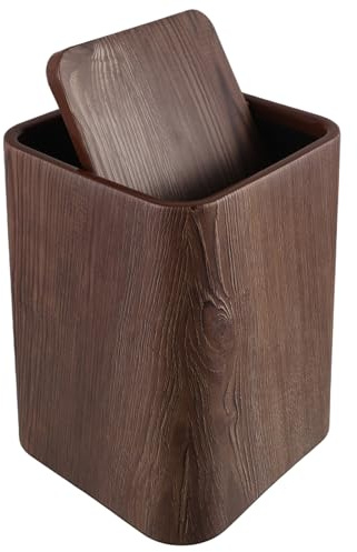 FRCOLOR 5L Walnut-Colored Wood Grain Waste Bin with Lid, Medium Trash Can for Bathroom and Living Room, Vintage Style Garbage Can for Office