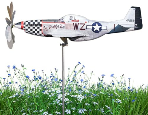 Windmill Airplanes Garden Aircraft Wind Spinner, Outdoor Metal Airplane Windmill Decor, Rust-Proof Stainless Steel Aeroplane Sculpture, 3D Propeller Gift For Garden Lawn Patio Terrace Corrido