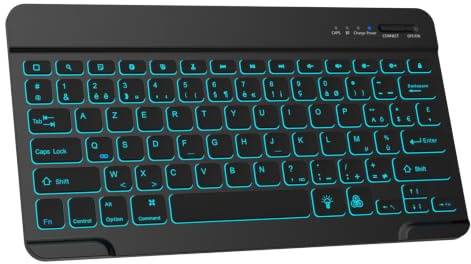 NEWCOO Clavier Bluetooth avec rétroéclairage 7 Couleurs pour iPad | Clavier sans fil rechargeable silencieux et portable pour iPad, iPhone, compatible exclusivement avec le système iOS