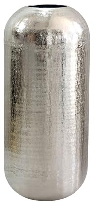 FineBuy Bodenvase Aluminium 45cm Silber - Dekovase groß - Standvase rund modern - Vase Metall für Blumen - Design Wohnzimmer Deko - Wohndeko Handmade