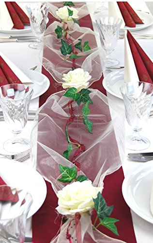 Fibula Style | Komplettset Tischdeko Flair bordeaux Gr. S | Deko-Set für Hochzeit, Geburtstag, Jubiläum | Farbe: bordo-creme | 8-10 Personen | Stilvoll mit Rosen und Efeu