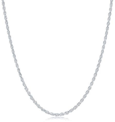 Sterling Silver Diamond Cut High Polished 1mm Italian Twisted Rope Chain Necklace 16-24, sterling silver diamond velvet