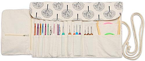 Teamoy Knitting Needle Wrap, Knitting Needle Cases with Slots for Knitting Needles (up to 11-Inch/28cm), Crochet Hooks, Circular Knitting Needles and Accessories-NO ACCESSORIES INCLUDED, Tree