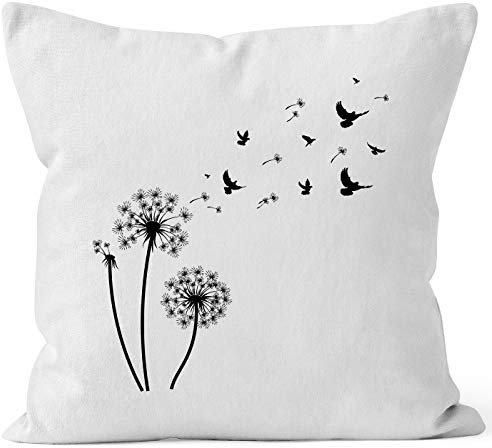 Autiga Kissenbezug Pusteblume Vögel Dandelion Birds Kissen-Hülle Deko-Kissen weiß Unisize