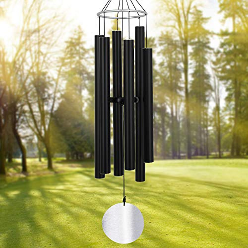 RSTTY Windspiel für den Außenbereich, großer tiefer Ton, großes Windspiel, erstaunliche Anmutung, entspannend, beruhigend, niedriger Bass, Grabschmuck, Trauerkind für Mama, Papa, schwarz