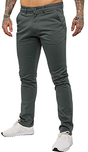 Enzo Mens Designer Skinny Slim Fit Chinos Super Stretch Trousers Pants EZ348 Grey 44 Short New Prime
