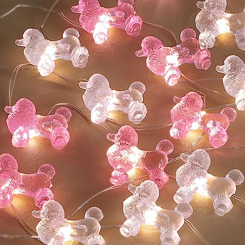 Holitown Poodle String Lights USB Power Battery Operated with Remote 10FT 30LEDs Pink Gray Lantern Twinkle Light Ornamental Pet Dog Lovers Gifts for Home Tent Birthday Party Wedding Decorations