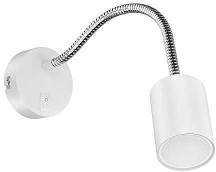 ledscom.de Leselampe WAIKA mit Schwanenhals und Schalter weiß matt, inkl. 450lm LED GU10 Lampe, weiß