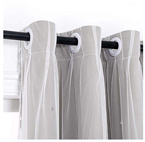 YOUCAI Vorhang Blickdicht Ösenschal Gardinen Hohle Sterne Vorhang Doppelschicht Fenstervorhänge Prinzessin Stil Vorhang Für Wohnzimmer Schlafzimmer Kinderzimmer Balkon Dekoration,Grau,130x215cm