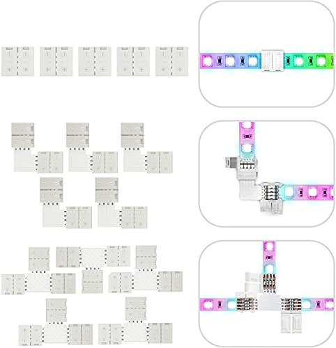K-Musculo Connecteur de bande lumineuse LED,4 broches RGB 10mm kit de connecteur sans soudure pour SMD 5050 / 3528 bande lumineuse LED multicolore
