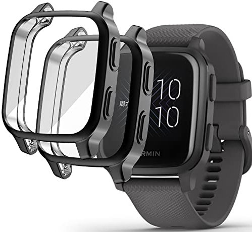 Acadeny [2 Stücke] Hülle Kompatibel mit Garmin Venu Sq 2/Sq 2 Music//Venu Sq/Sq Music,Schwarz hohe Transparenz Rundum Schutzhülle mit Displayschutzfolie, [Anti-Fleck] [Kratzfest] TPU