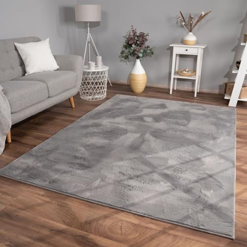 TT Home Wohnzimmer Teppich Hochflor Langflor Kunstfell Weich Modern Unifarben Flauschig, Farbe: Anthrazit, Größe:80x150 cm