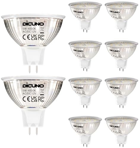 DiCUNO GU5.3 LED Lampen 5W, 12V MR16 Reflektor, Ersetzt 50W Halogen Spots, 4000K Neutralweiß, 500lm, 120°Abstrahlwinkel, LED Leuchtmittel, AC/DC, Flimmerfrei, Nicht dimmbar, 10er Pack