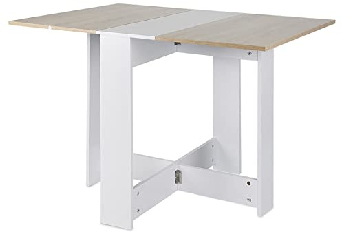 HUOLE Table à Manger Pliante Mobile sur roulettes avec 2 Plateaux rabattables et 2 étagères intégrées, 2-6 Personnes,103 * 76 * 73.4cm