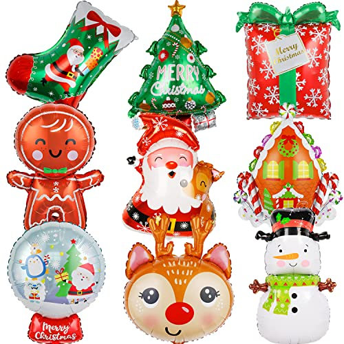 HGSHUO Folienballon Weihnachten Deko Ballons Weihnachtsmann Weihnachtsbaum Luftballons Merry Christmas Weihnachtsballons Schneemann Weihnachten Neujahr Party Dekoration 9 Stück