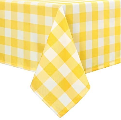 Hiasan Karierte Tischdecke Outdoor wetterfest aus Polyester, abwaschbar schmutzabweisend wasserabweisend knitterfrei Tischtuch für bierzeltgarnitur Esszimmer Party Garten, 140x240cm Gelb und Weiß