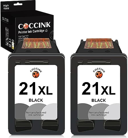 COCCINK 21XL (2 Schwarz) Wiederaufbereitete Druckerpatronen Ersatz für HP 21 XL für Deskjet F2120 F2180 F2280 F380 F390 F335 F4180 F4190 D2360 D1460 D1530 D2460 OfficeJet 4315 J3608 PSC 1410 Drucker