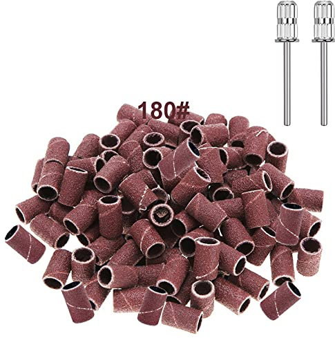 Yoezuo 100 Pcs Nail Sanding Bands, Grit Nail Art Sanding Bands, 180 Grit Nail Files with 2 Pcs Nail Drill Bits for Electric Nail Files Nail Drill Machine Manicure Pedicure