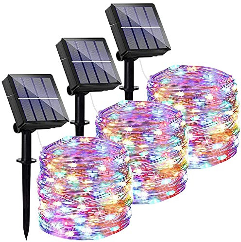 Lezonic Solar String Lights Outdoor, 3Pack Each 12M/40Ft 120LED Fairy Lights 8 Modes Copper Wire Solar Garden Lights for Home Garden Patio Yard Gazebo Party Wedding Decoration (Multi-Colored)